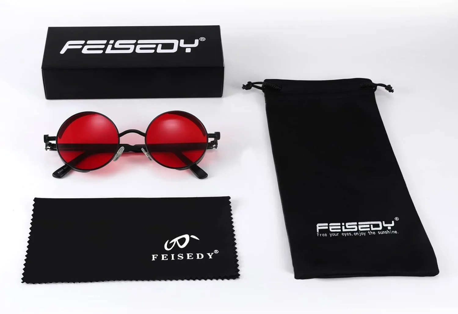 FEISEDY Retro Gothic Steampunk Sunglasses Round Metal Frame Punk Circle Inspired Shade Men B1857