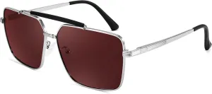 FEISEDY Trendy Polarized Aviator Sunglasses Womens Mens Retro Square Double Bridge Metal 90s Shades B0098