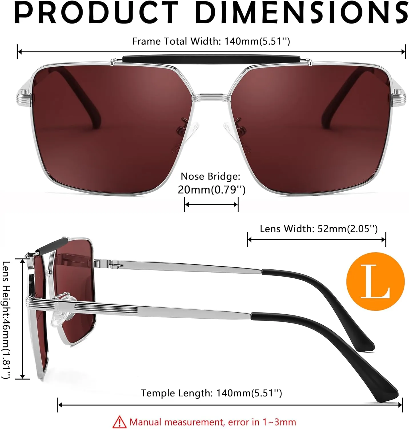 FEISEDY Trendy Polarized Aviator Sunglasses Womens Mens Retro Square Double Bridge Metal 90s Shades B0098