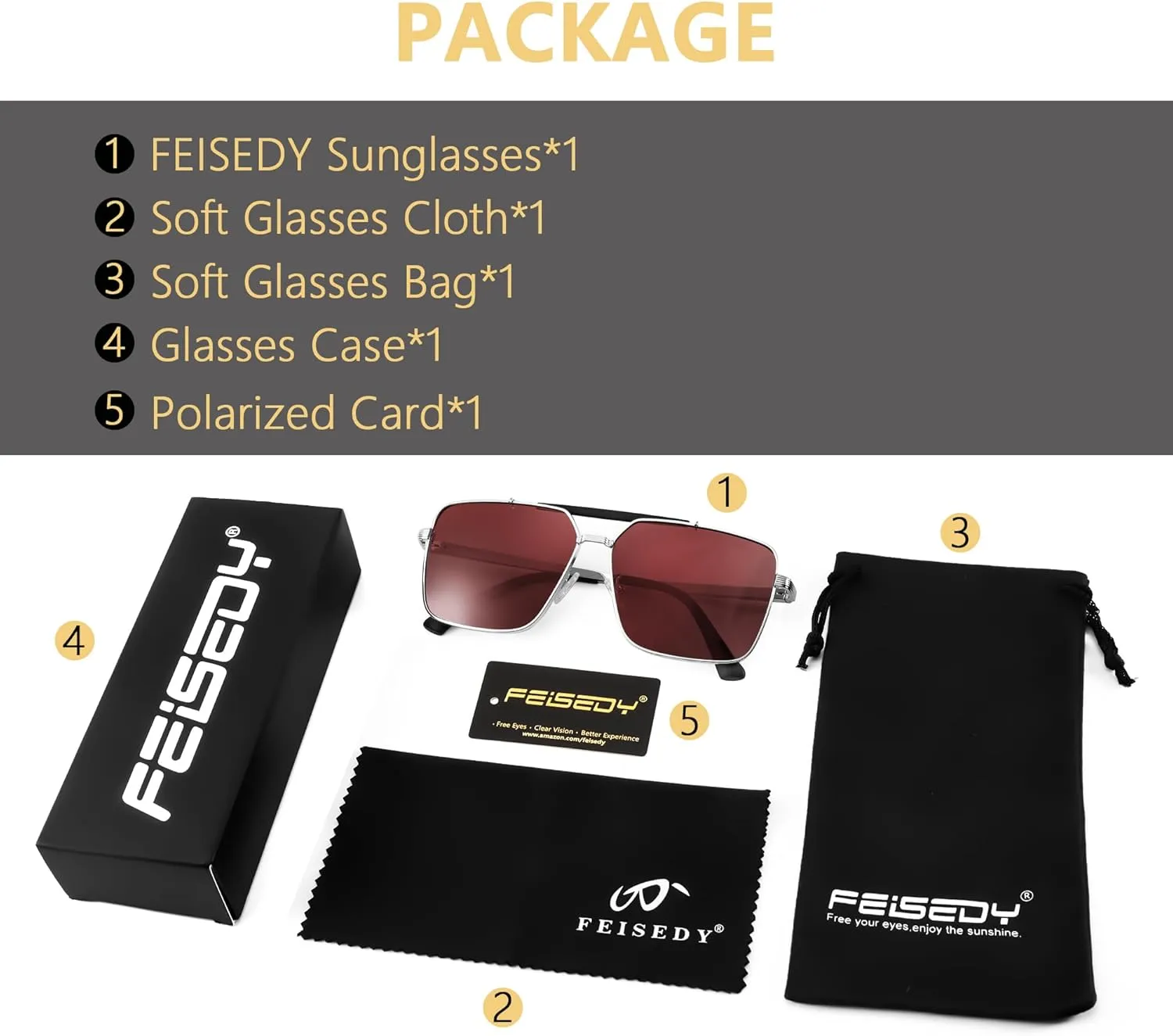 FEISEDY Trendy Polarized Aviator Sunglasses Womens Mens Retro Square Double Bridge Metal 90s Shades B0098