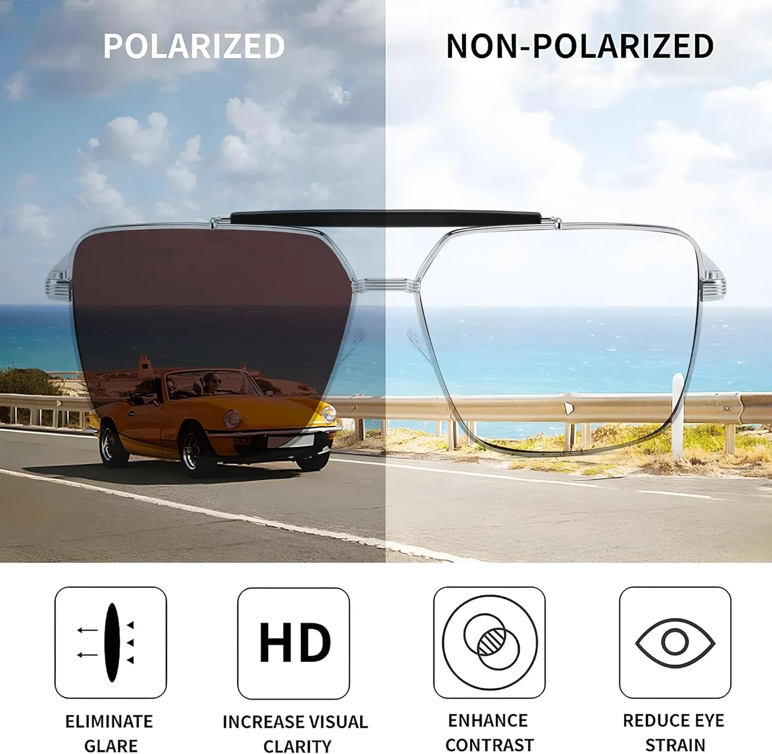 FEISEDY Trendy Polarized Aviator Sunglasses Womens Mens Retro Square Double Bridge Metal 90s Shades B0098