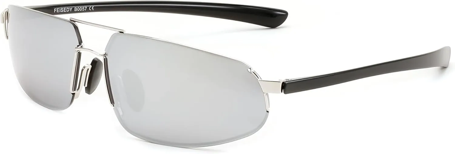 FEISEDY Vintage Sunglasses Men Polarized, Aviator Metal Frame Lightweight, Driving Fishing Running B0057