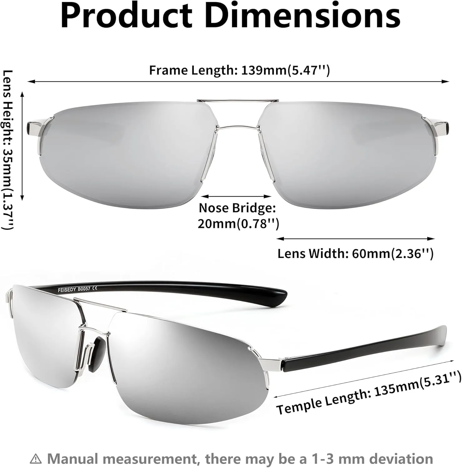 FEISEDY Vintage Sunglasses Men Polarized, Aviator Metal Frame Lightweight, Driving Fishing Running B0057