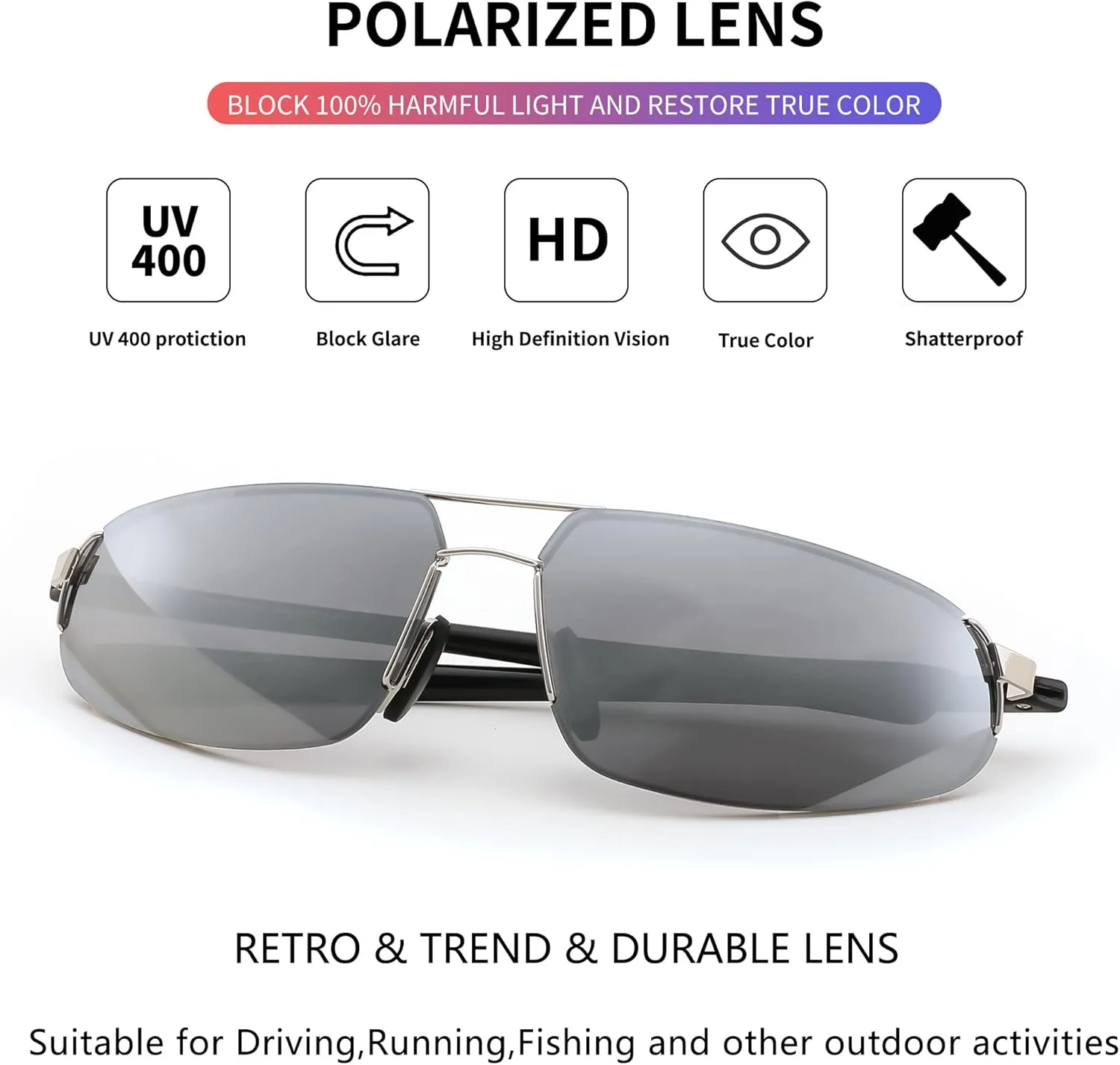FEISEDY Vintage Sunglasses Men Polarized, Aviator Metal Frame Lightweight, Driving Fishing Running B0057
