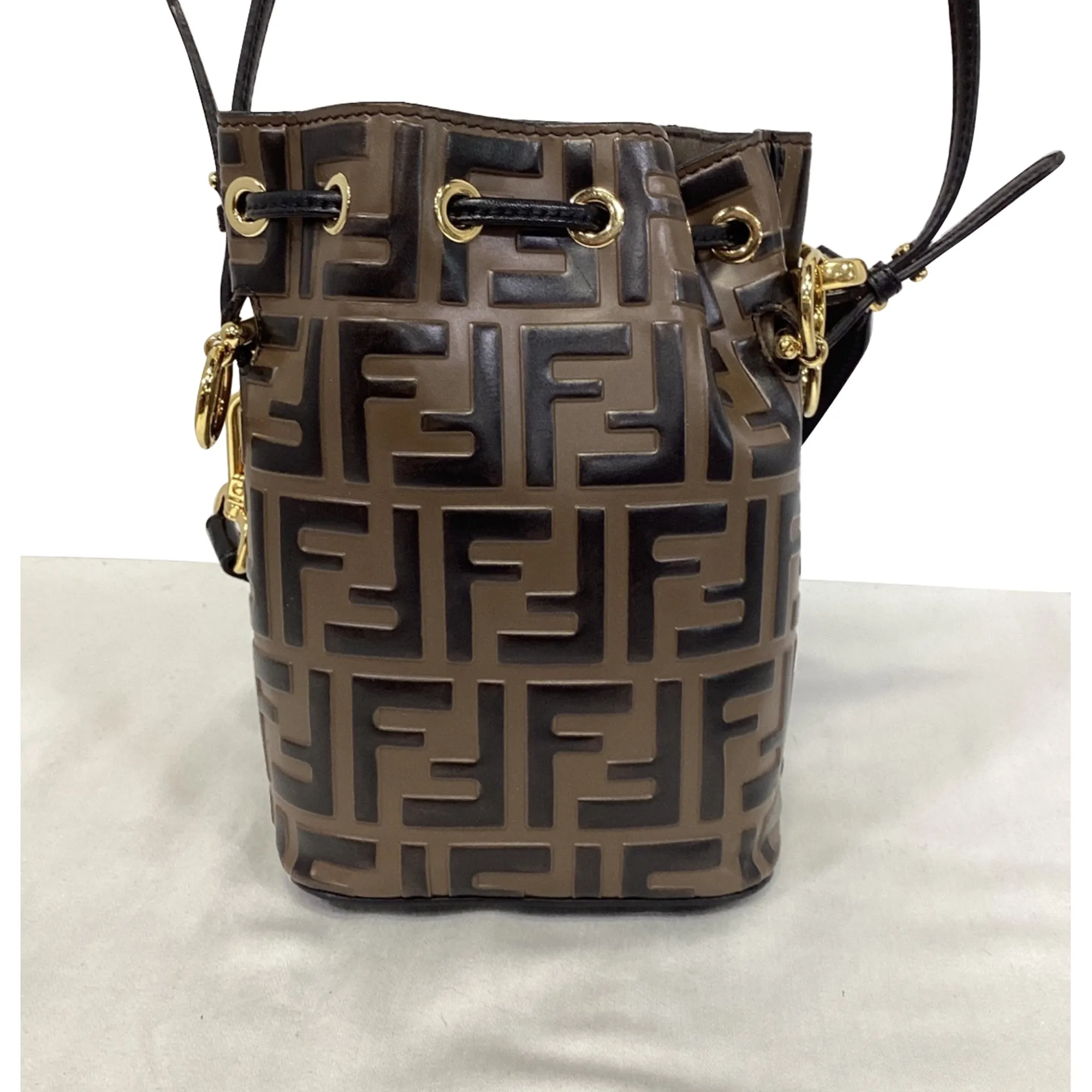 Fendi Mini Mon Tresor FF Bucket Bag in Brown Leather