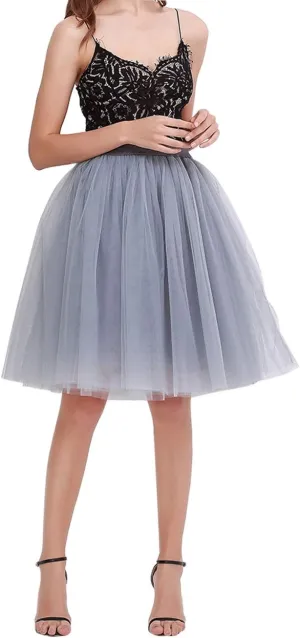 FEOYA Women Tutu Skirts 5 Layered Knee Length Tulle Skirt A-line Pleated Princess Skirts Evening Gown Prom Wedding Skirt