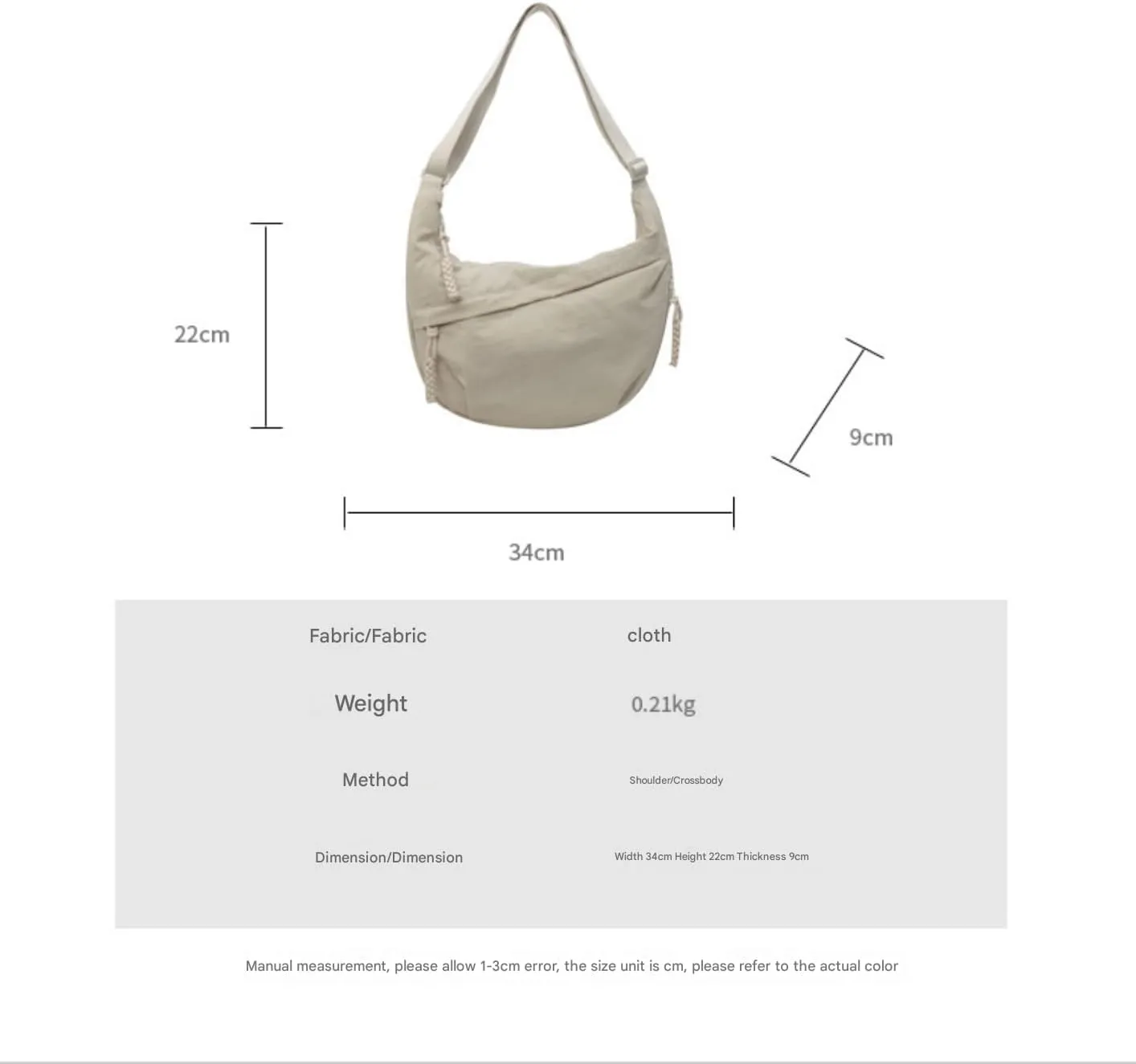 Festivalment Crossbody Bag, Fashion Plain Color Nylon Crossbody Bag, Cute Multi Pocket Sling Crescent Travel Size Purse