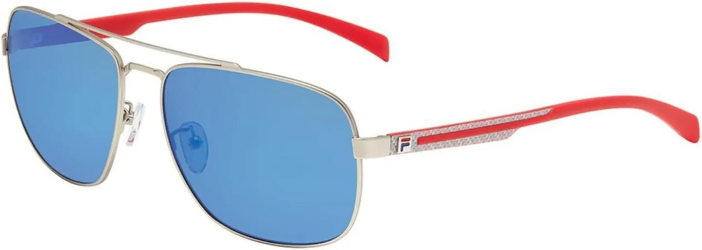 Fila SF8493 581P Sunglasses Men's Silver/Blue Polarized Lenses Square 60mm