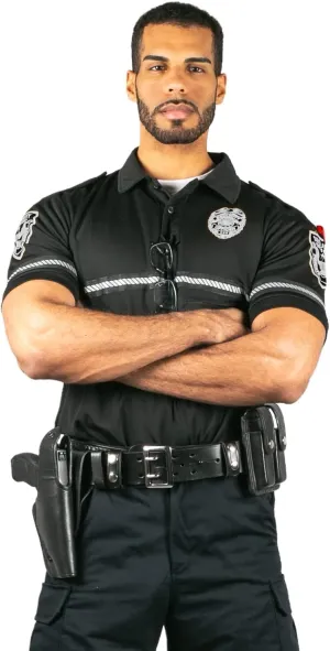 First Class Security Badge and Patch Bike Patrol Polo Shirt with Zipper Pocket and Reflective Hash Stripes