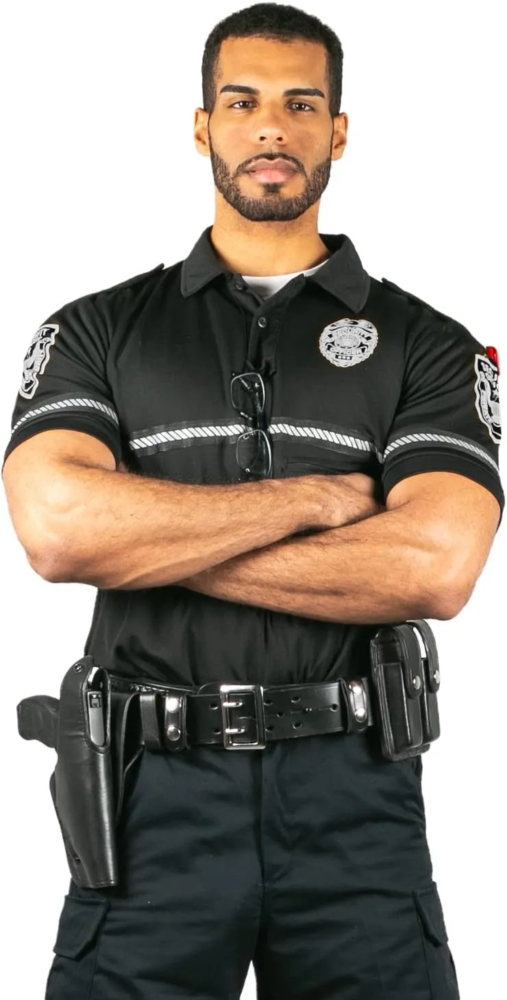 First Class Security Badge and Patch Bike Patrol Polo Shirt with Zipper Pocket and Reflective Hash Stripes