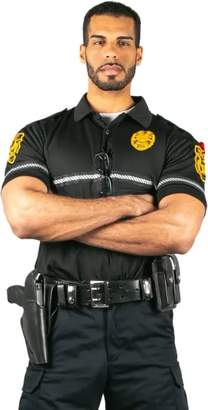 First Class Security Badge and Patch Bike Patrol Polo Shirt with Zipper Pocket and Reflective Hash Stripes