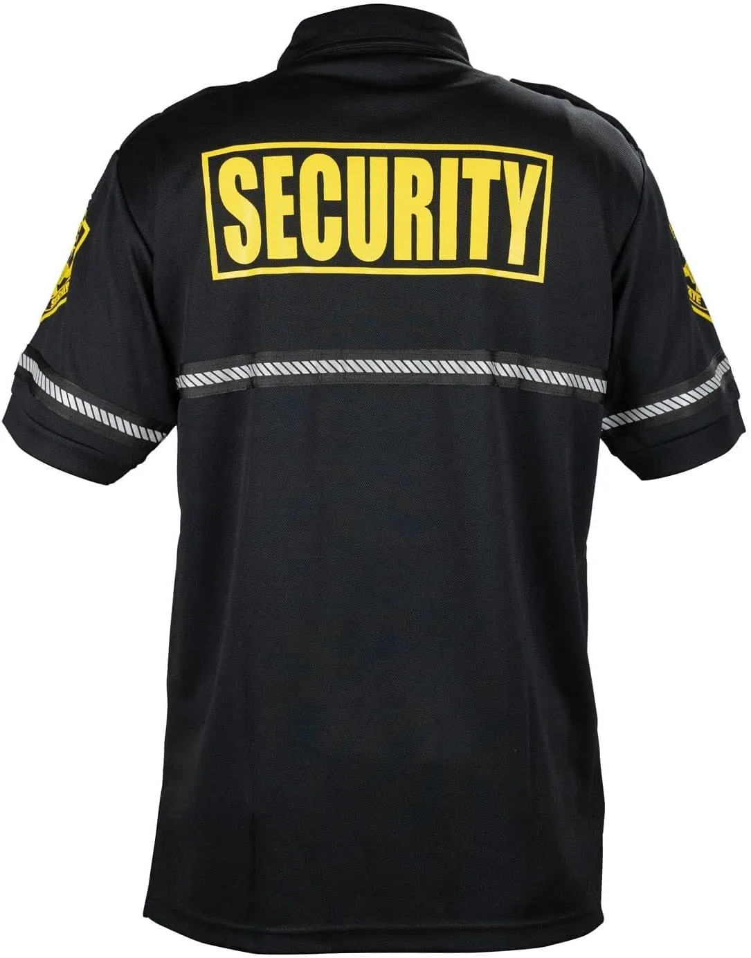 First Class Security Badge and Patch Bike Patrol Polo Shirt with Zipper Pocket and Reflective Hash Stripes