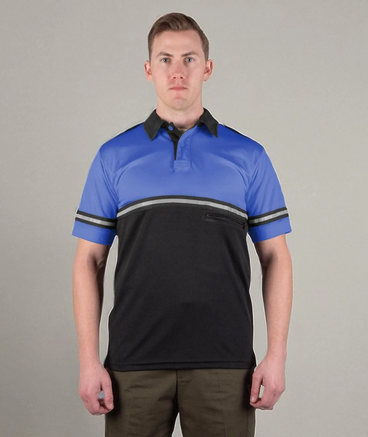 First Class Two Tone Bike Patrol Shirt with Reflective Stripes and Zipper Pocket
