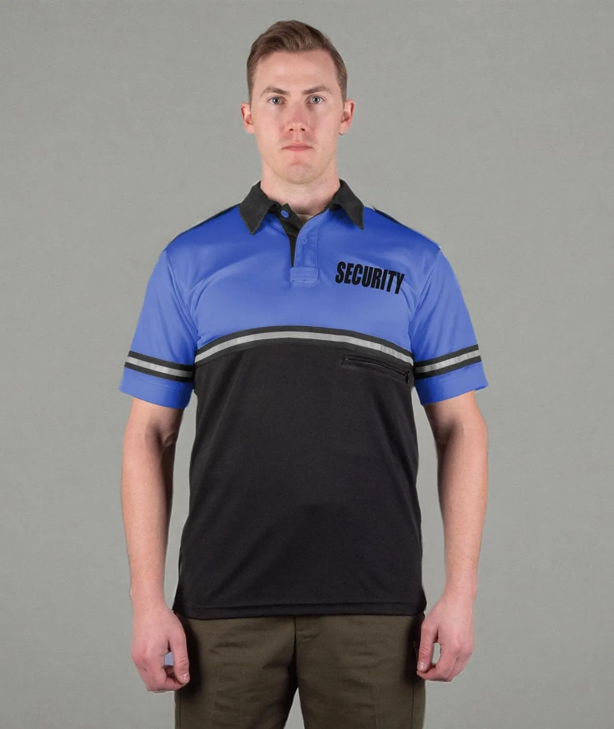 First Class Two Tone Security Bike Patrol Shirt with Reflective Stripes and Zipper Pocket