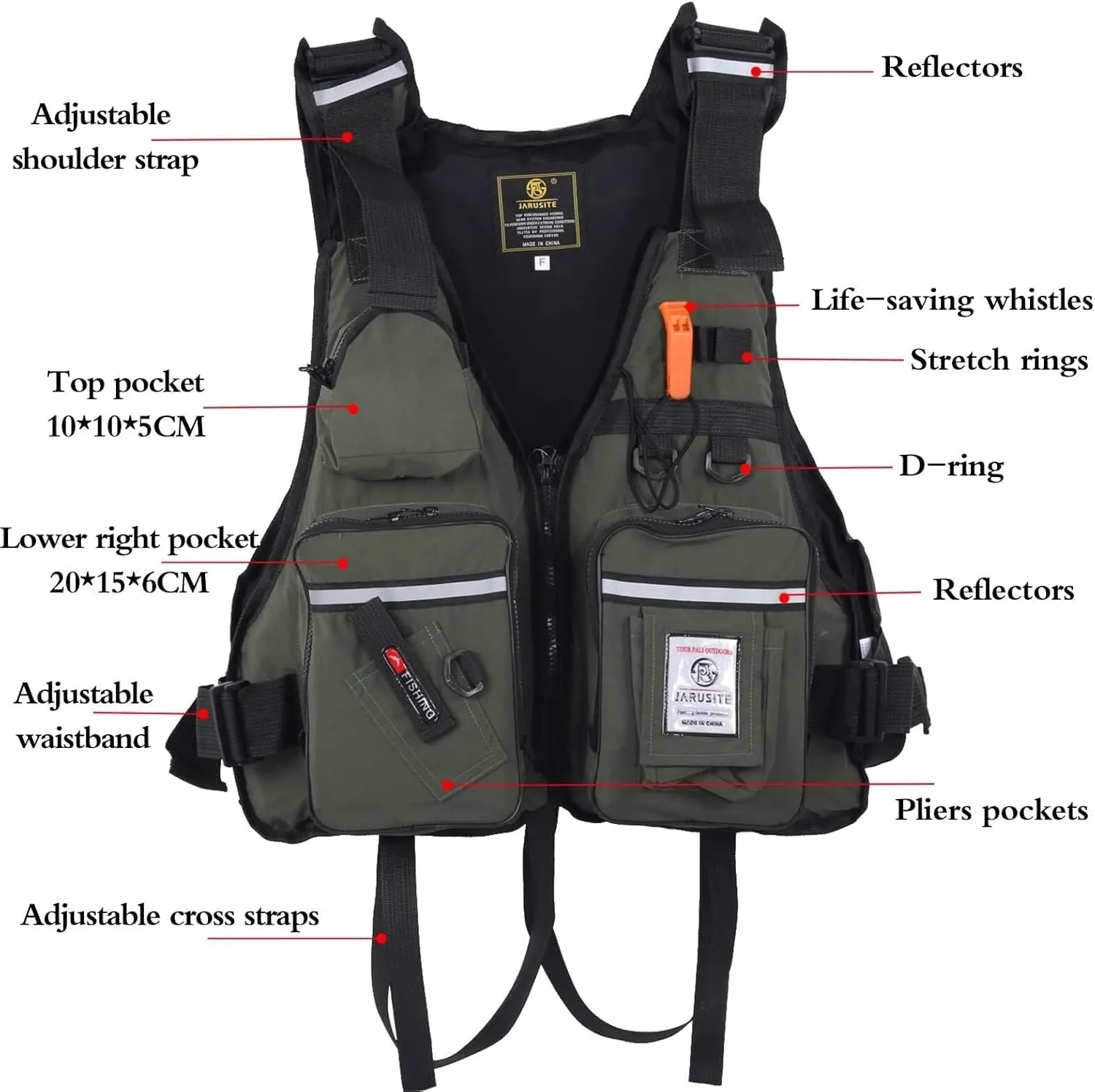 Fishing Jackets with Multi-Pockets and Reflective Stripe for Paddle Boarding Kayaking Snorkel