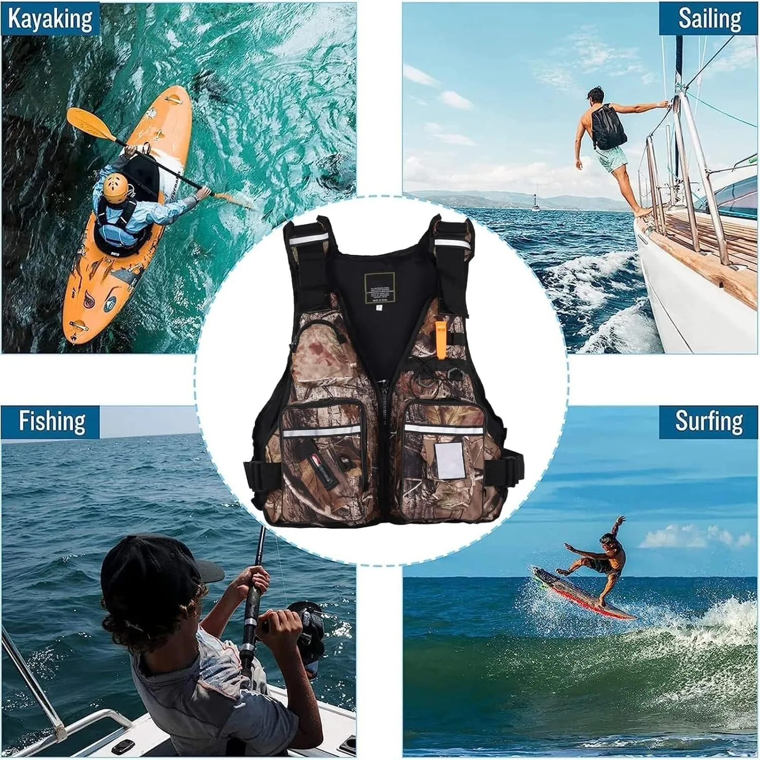 Fishing Jackets with Multi-Pockets and Reflective Stripe for Paddle Boarding Kayaking Snorkel