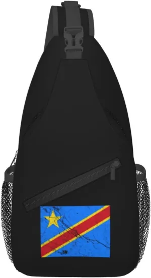 Flag Of The Democratic Republic Of The Congo Texture Effect Crossbody Bags For Women Men Chest Backpack Gym Shoulder Bag Travel Outdoor Sports Casual Crossbody Bags