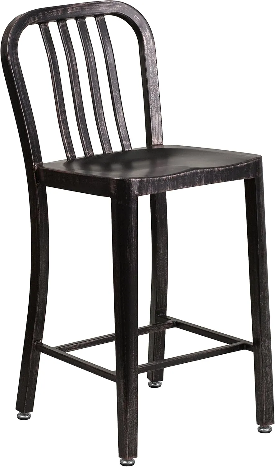 Flash Furniture Commercial Grade 24" High Black-Antique Gold Metal Indoor-Outdoor Counter Height Stool with Vertical Slat Back