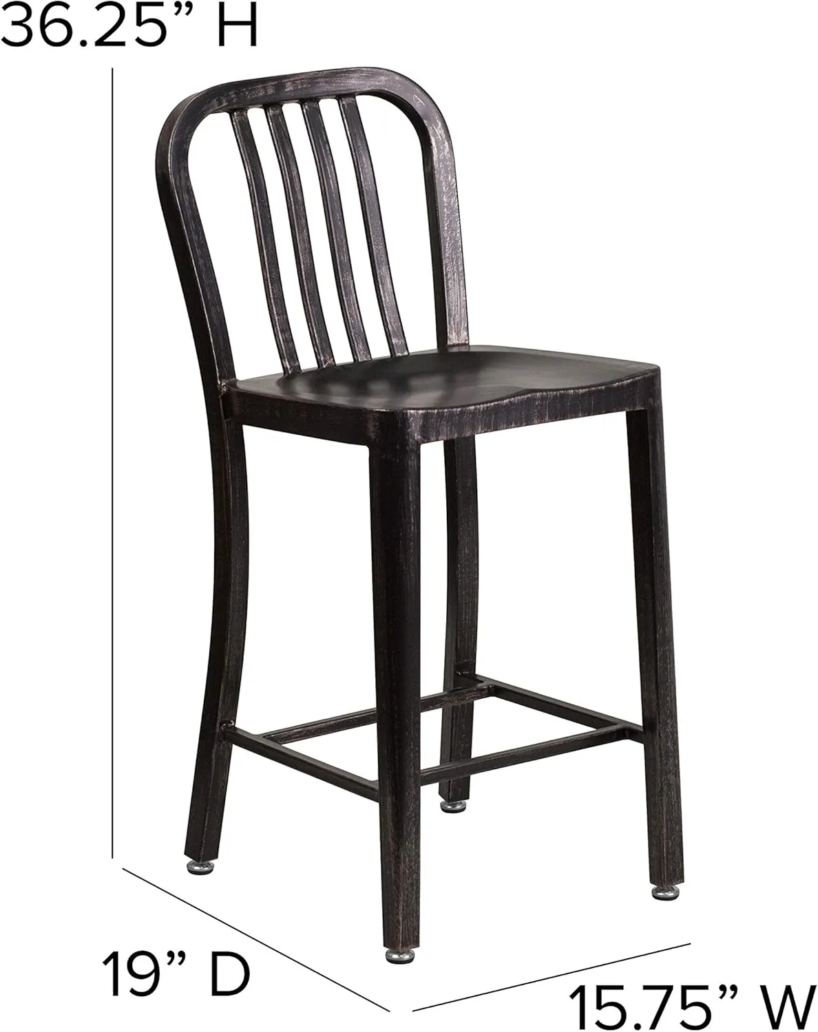 Flash Furniture Commercial Grade 24" High Black-Antique Gold Metal Indoor-Outdoor Counter Height Stool with Vertical Slat Back