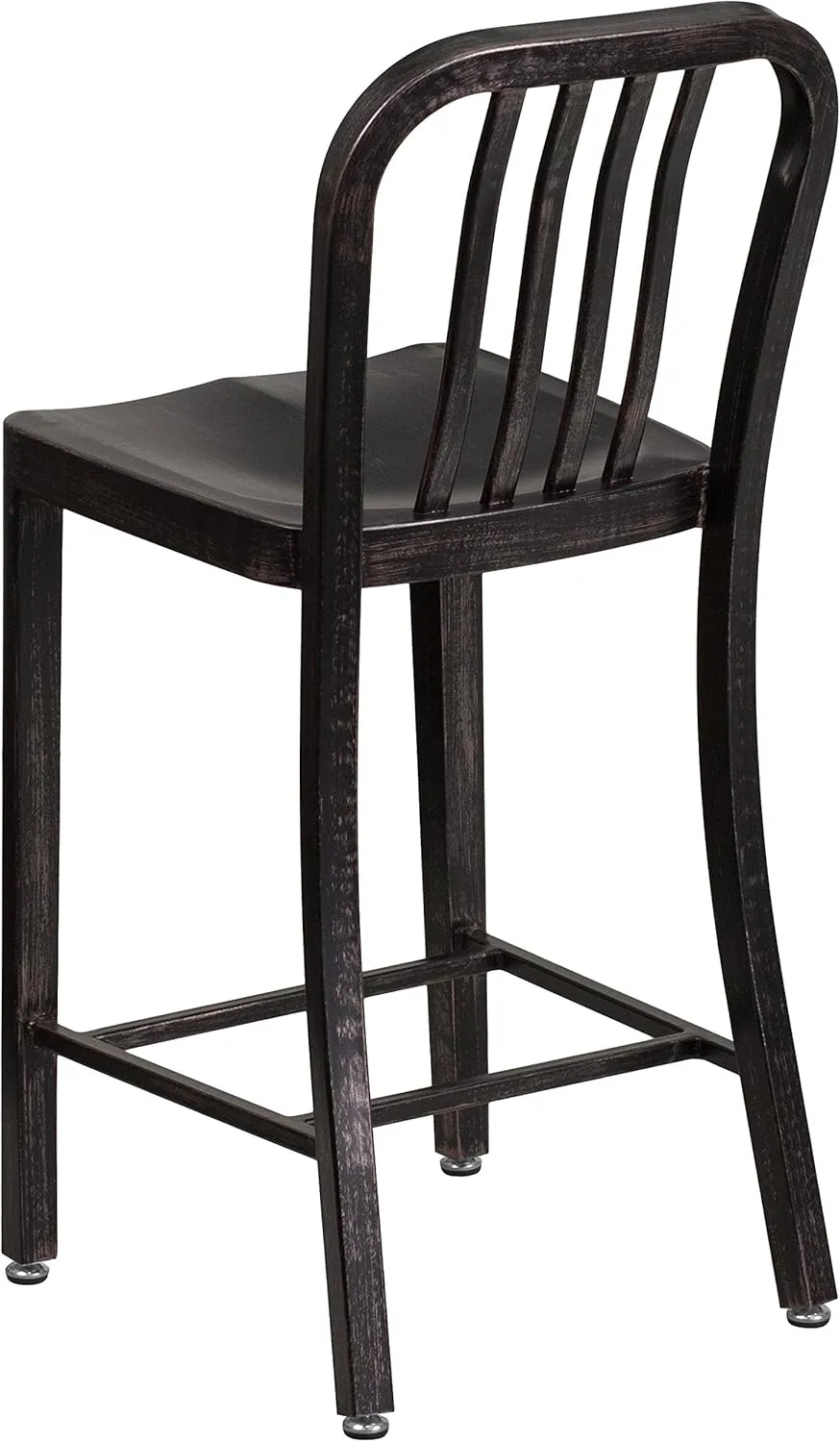 Flash Furniture Commercial Grade 24" High Black-Antique Gold Metal Indoor-Outdoor Counter Height Stool with Vertical Slat Back