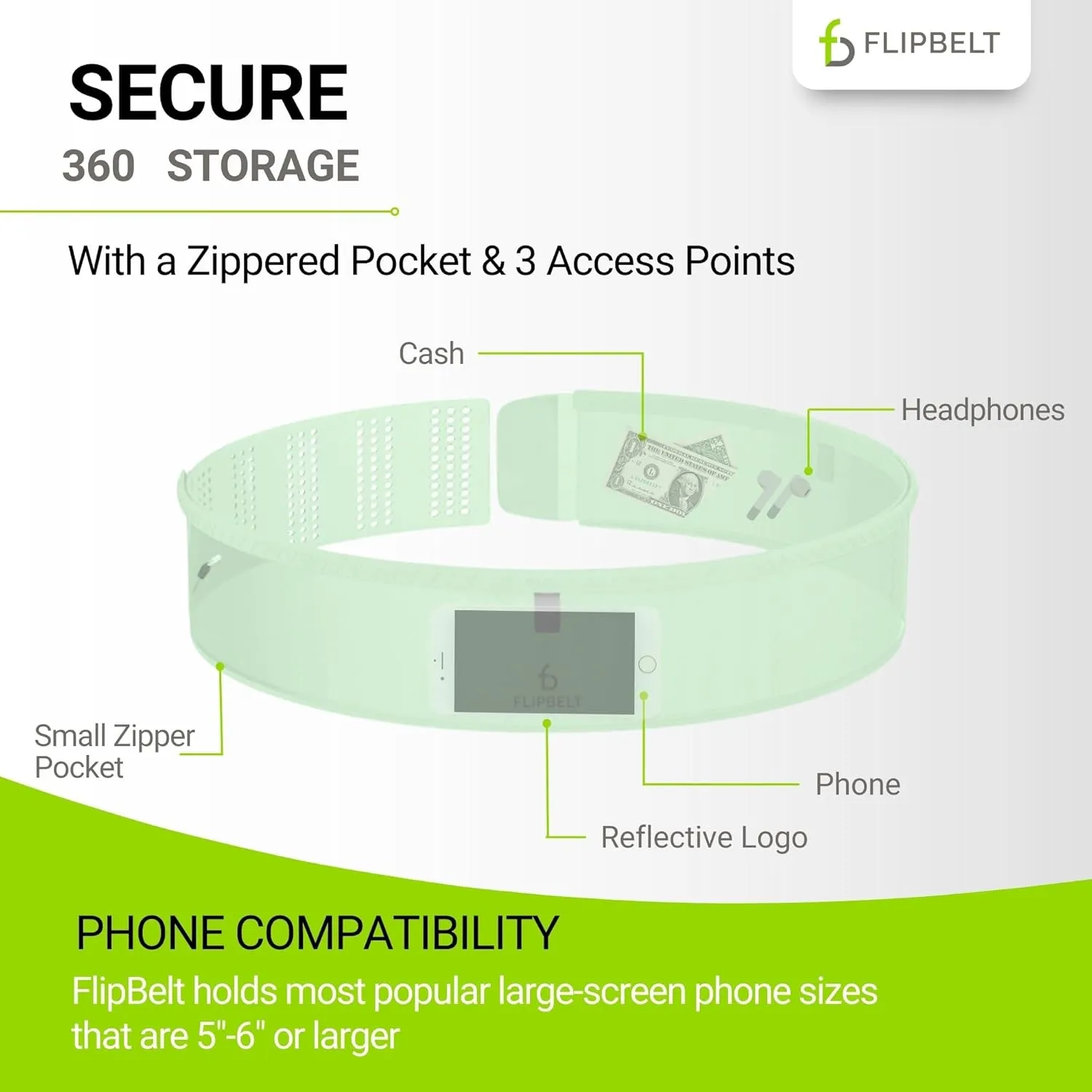 FlipBelt Air Adjustable - Spring Mint - MXL