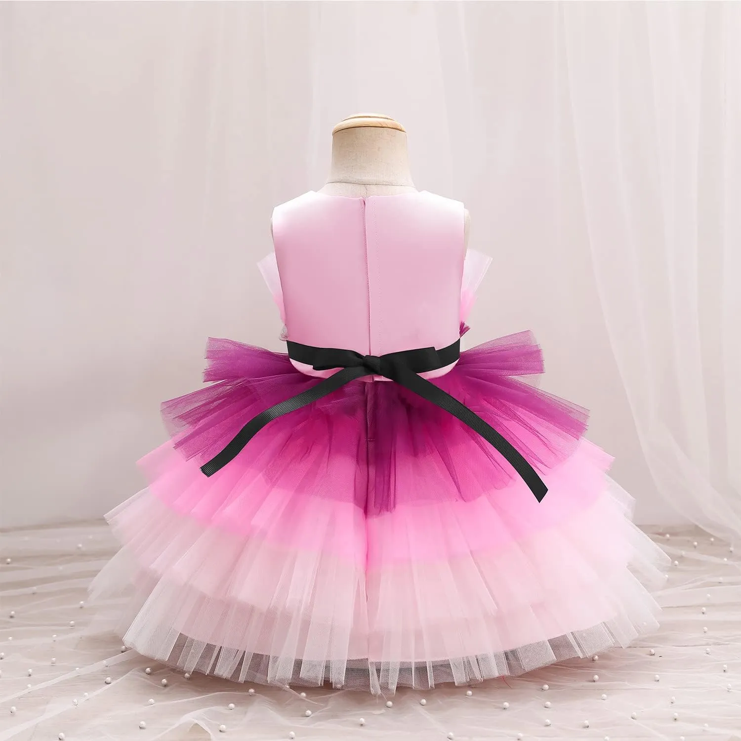 Flower Baby Girl Lace Dress Toddler Tulle Sleeveless Bow Princess Party Wedding Pageant Bridesmaid (0-6T)