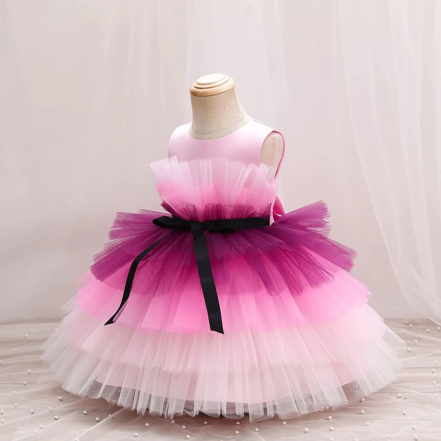 Flower Baby Girl Lace Dress Toddler Tulle Sleeveless Bow Princess Party Wedding Pageant Bridesmaid (0-6T)