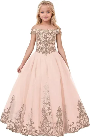Flower Girl Dress Off Shoulder Princess Pageant Dresses for Girls Sleeveless Floral Prom Communion Wedding Ball Gown