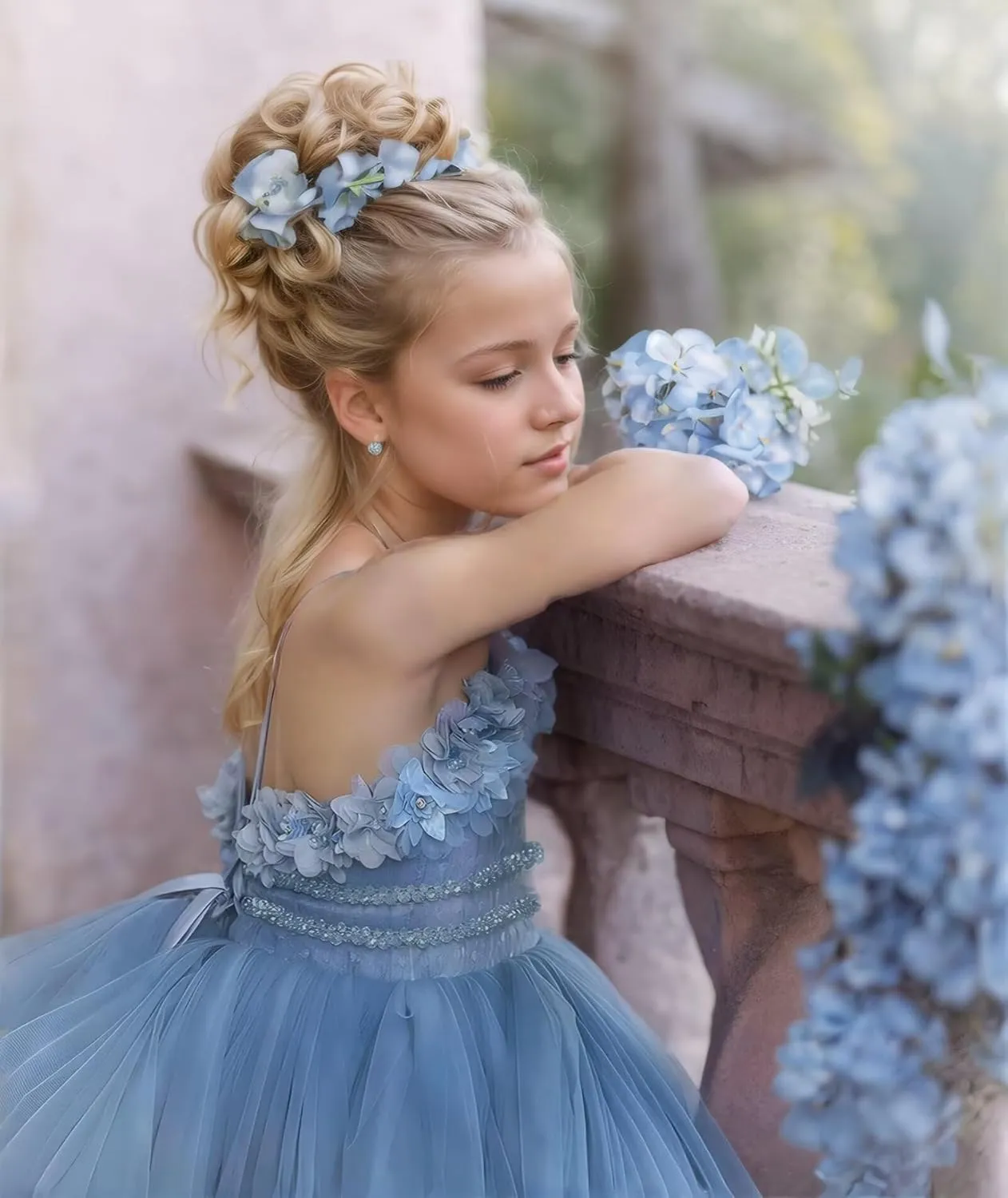 Flower Girl Dress Tulle Lace Floral Strapless Flower Girl Dresses for Wedding Long Pageant Dress Ball Gown 2-16Y