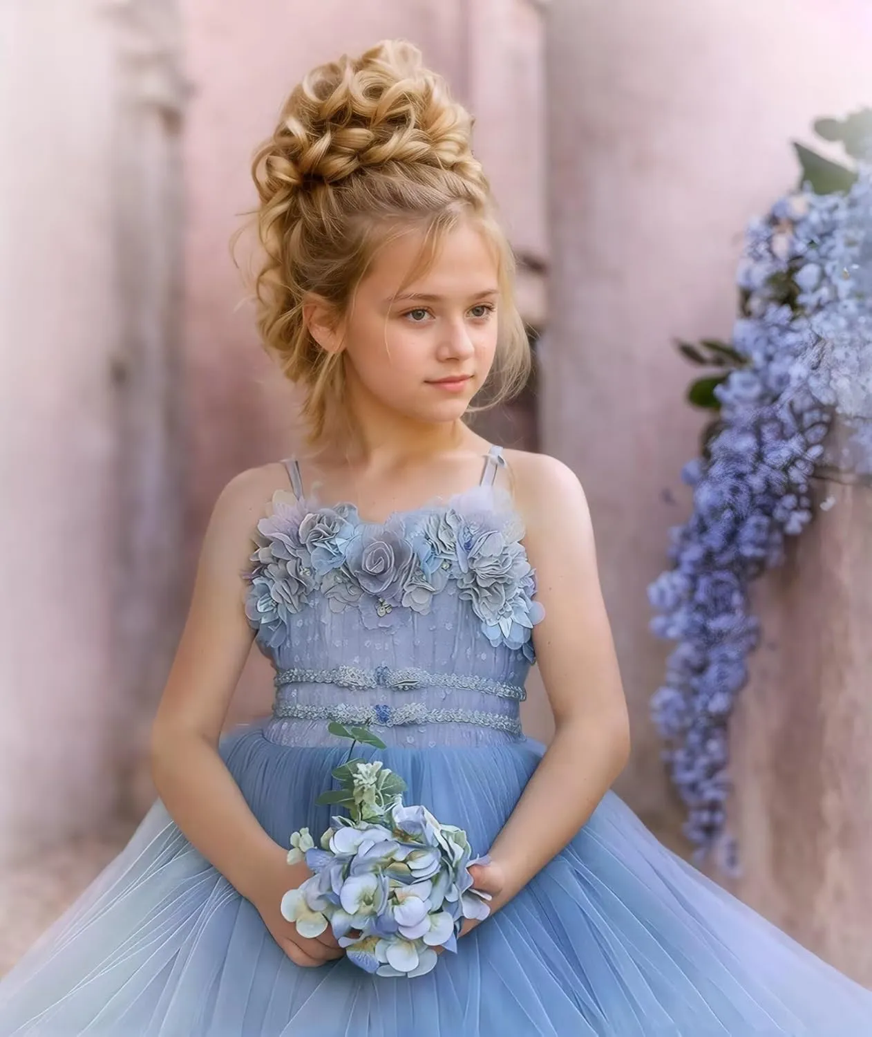 Flower Girl Dress Tulle Lace Floral Strapless Flower Girl Dresses for Wedding Long Pageant Dress Ball Gown 2-16Y