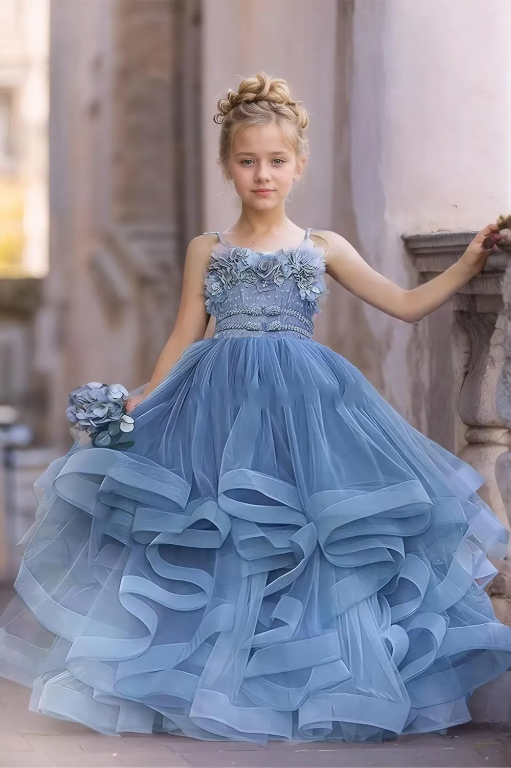 Flower Girl Dress Tulle Lace Floral Strapless Flower Girl Dresses for Wedding Long Pageant Dress Ball Gown 2-16Y
