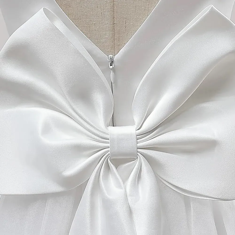 Flower Girl Dress Wedding Guest Ruffle Tulle Satin Party Birthday Princess Pageant Gown Kids Knee Length