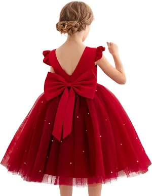 Flower Girl Dress Wedding Guest Ruffle Tulle Satin Party Birthday Princess Pageant Gown Kids Knee Length