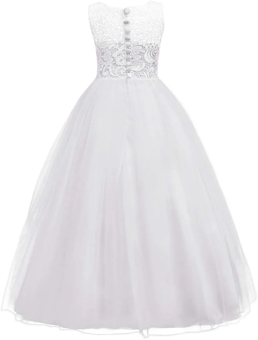 Flower Girls Vintage Lace Maxi Bridesmaid Dress Princess Birthday Wedding Party Tulle Pegeant Evening Formal Prom Dance Gown