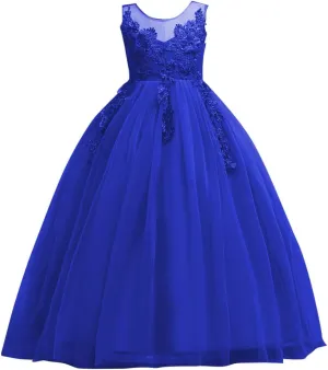 Flower Girls Vintage Lace Maxi Bridesmaid Dress Princess Birthday Wedding Party Tulle Pegeant Evening Formal Prom Dance Gown