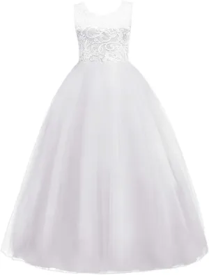 Flower Girls Vintage Lace Maxi Bridesmaid Dress Princess Birthday Wedding Party Tulle Pegeant Evening Formal Prom Dance Gown