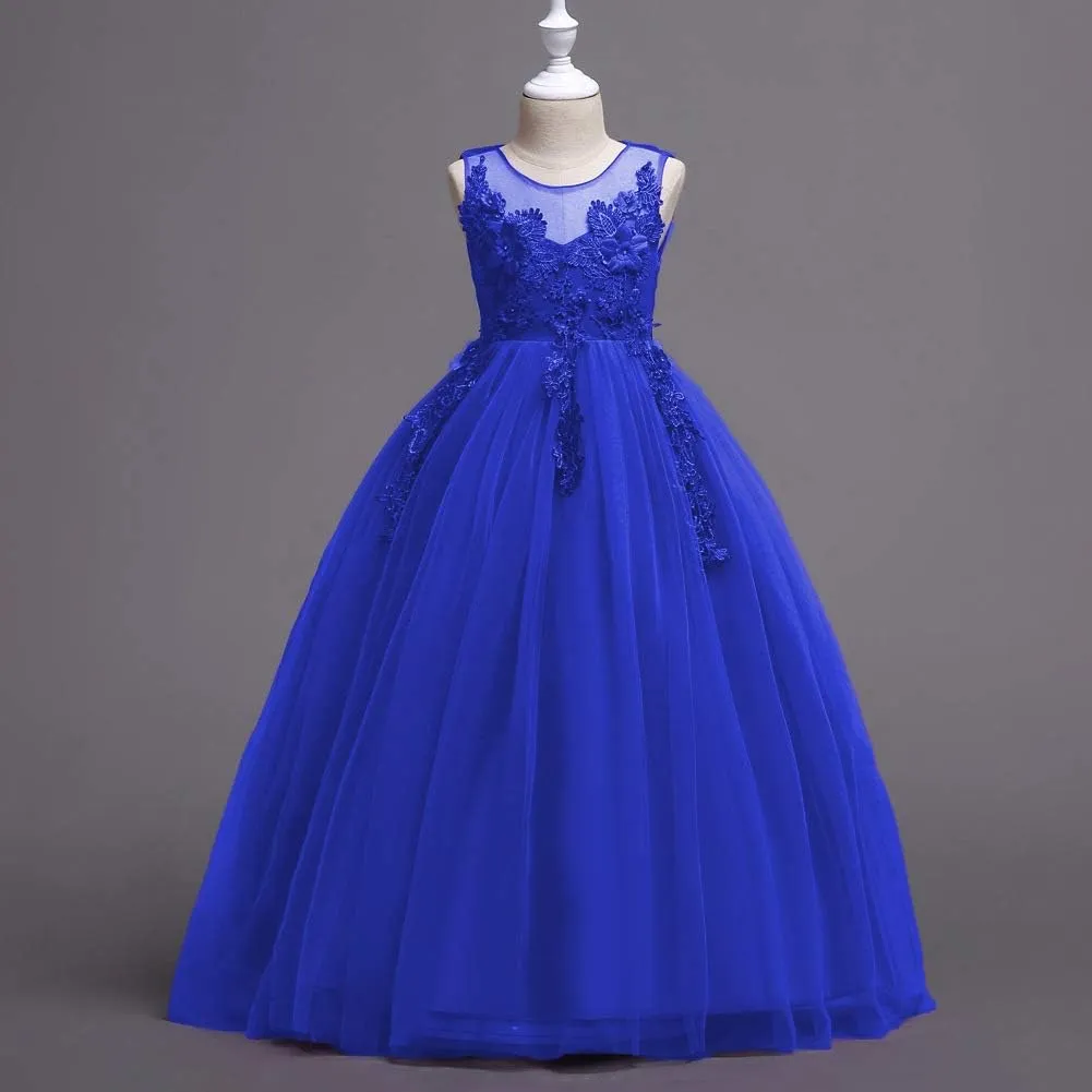 Flower Girls Vintage Lace Maxi Bridesmaid Dress Princess Birthday Wedding Party Tulle Pegeant Evening Formal Prom Dance Gown