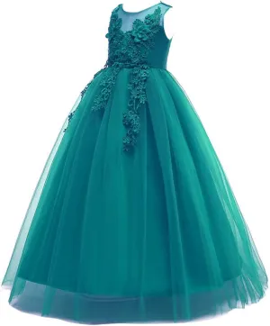 Flower Girls Vintage Lace Maxi Bridesmaid Dress Princess Birthday Wedding Party Tulle Pegeant Evening Formal Prom Dance Gown