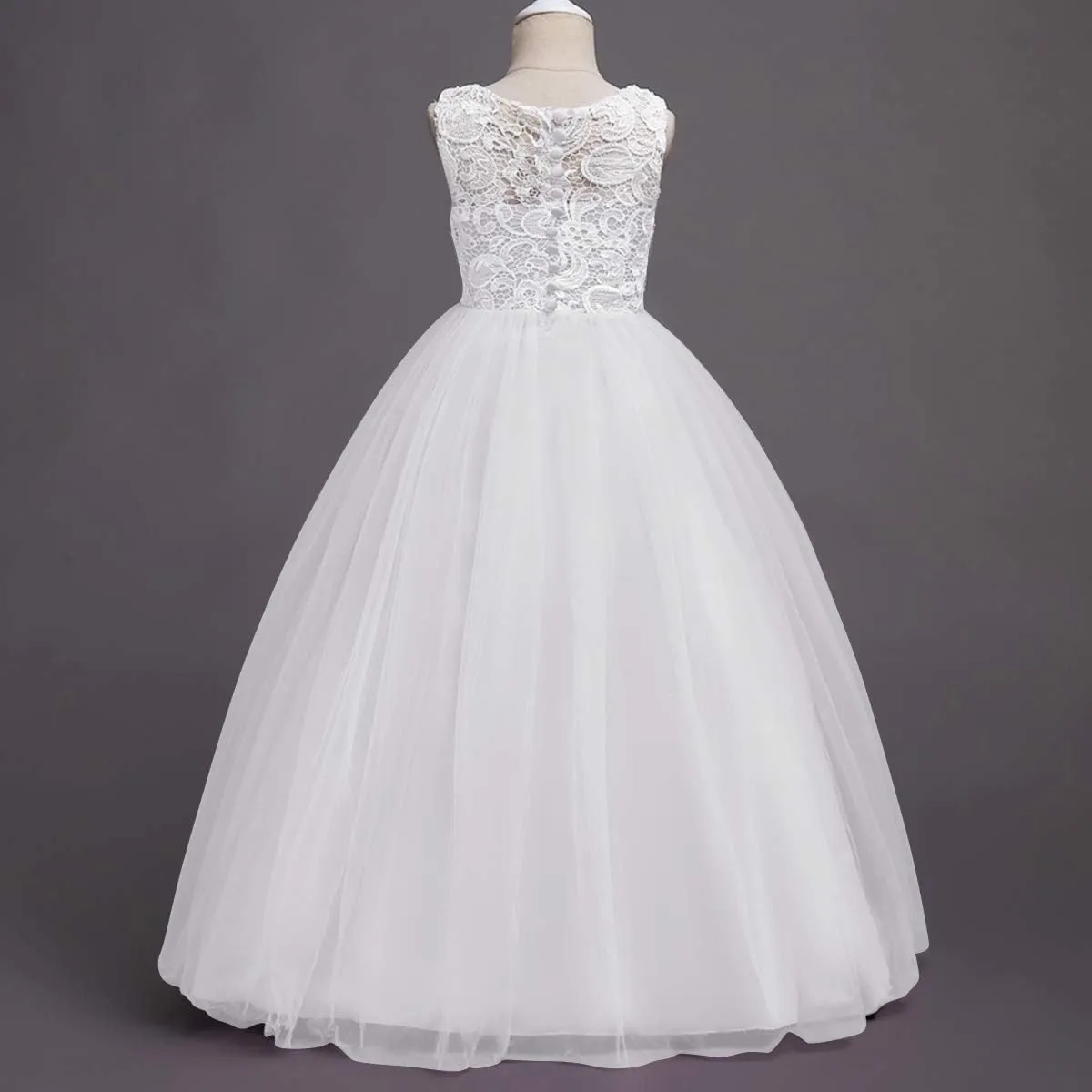Flower Girls Vintage Lace Maxi Bridesmaid Dress Princess Birthday Wedding Party Tulle Pegeant Evening Formal Prom Dance Gown