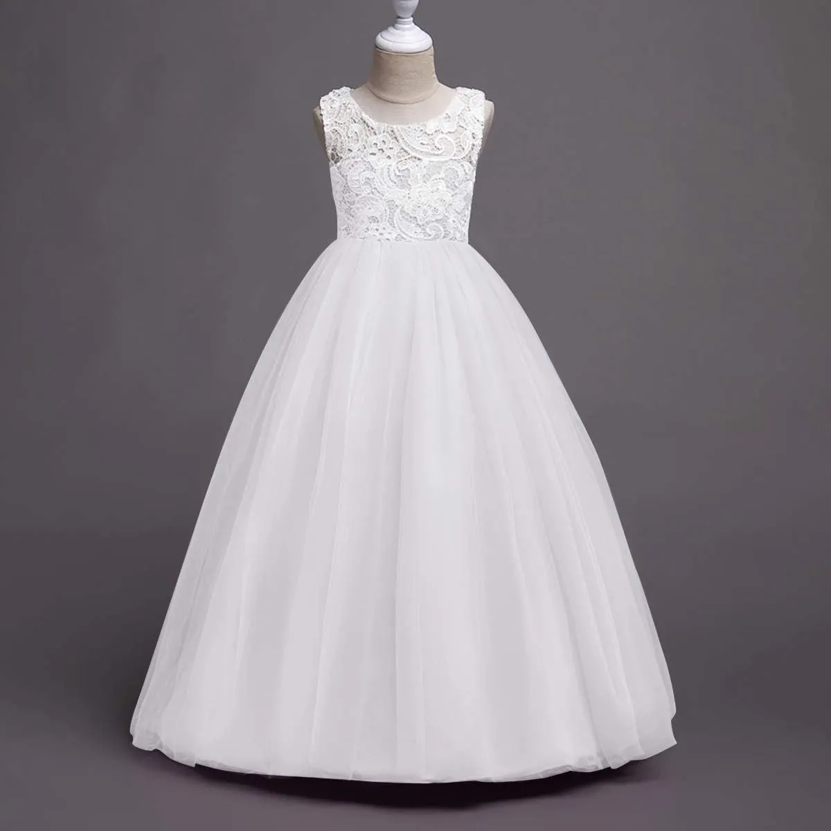 Flower Girls Vintage Lace Maxi Bridesmaid Dress Princess Birthday Wedding Party Tulle Pegeant Evening Formal Prom Dance Gown