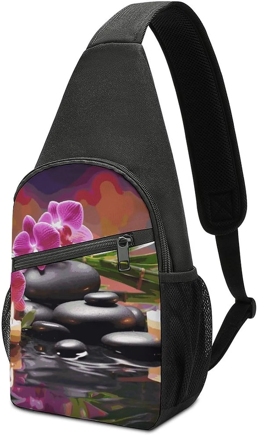 Flowers in Fountain Massage Stones Sling Bag Mini Crossbody Bags Travel Daypack Fanny Chest Bag Sling Backpack for Men Women
