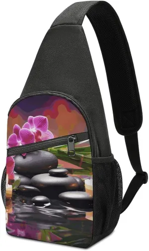 Flowers in Fountain Massage Stones Sling Bag Mini Crossbody Bags Travel Daypack Fanny Chest Bag Sling Backpack for Men Women