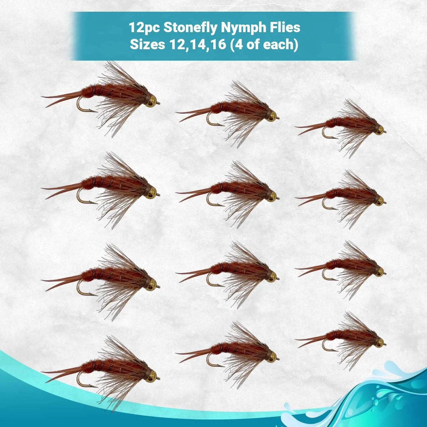 Fly Fishing Flies | Bead Head and Regular Stonefly Nymphs | 12pc Wet Lures | Trout and Bass Flies | Fly Fishing Assortment