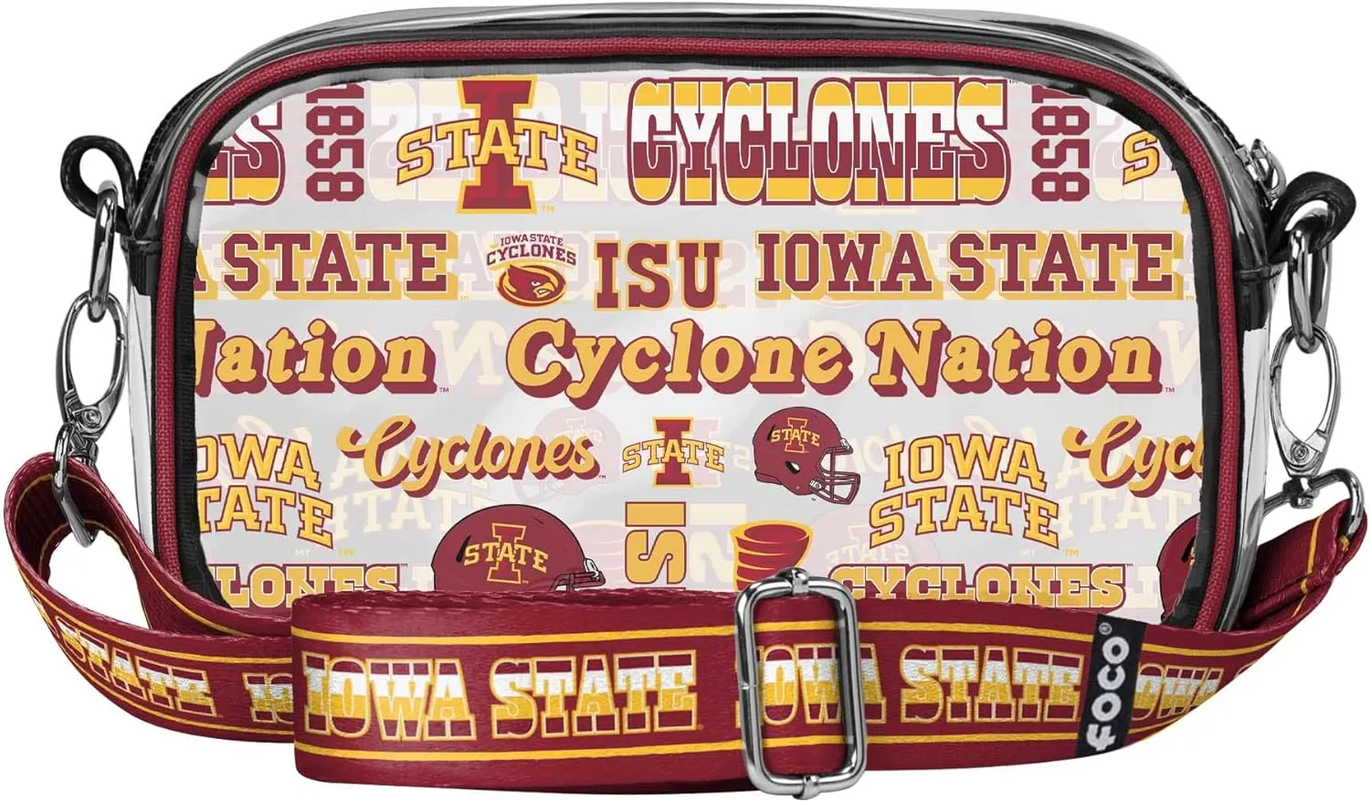 FOCO NCAA College Team Logo Stripe Clear Crossbody Bag