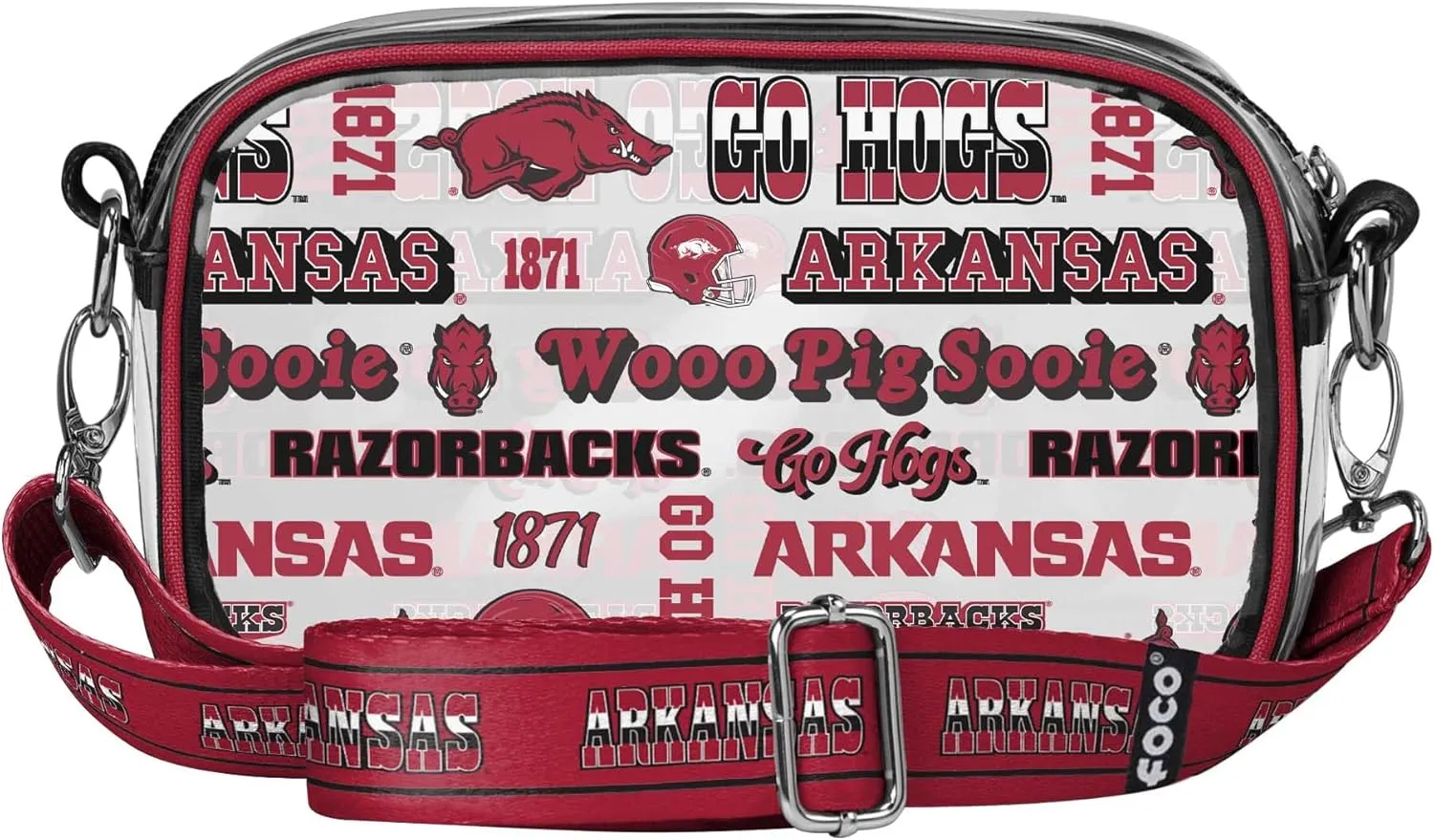 FOCO NCAA College Team Logo Stripe Clear Crossbody Bag
