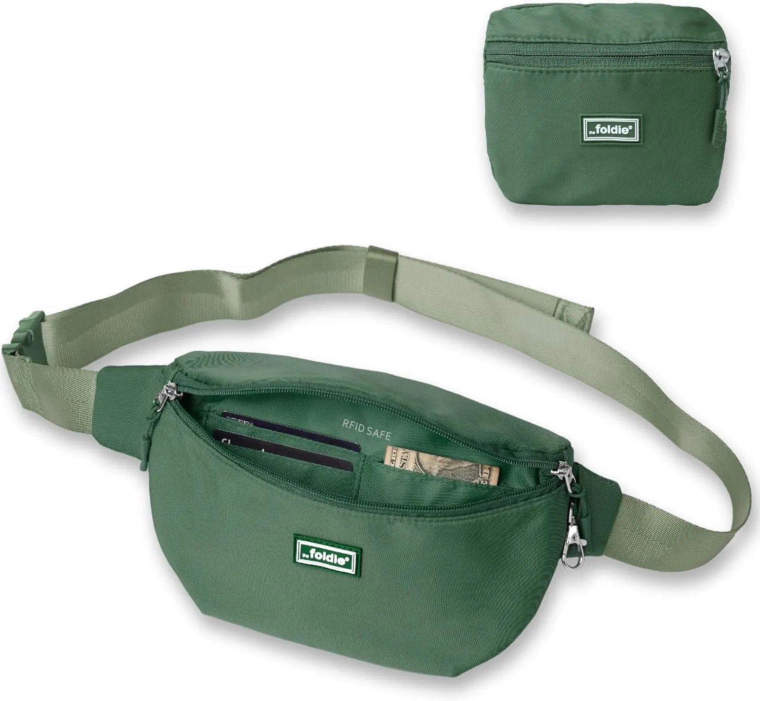Foldable Crossbody Bags for Women & Men - Anti-Theft RFID-Safe Fanny Pack with Smart Lockable Zippers and Cut-Resistant Strap - Lightweight Waist Pack for Travel & Everyday Use - Army Green