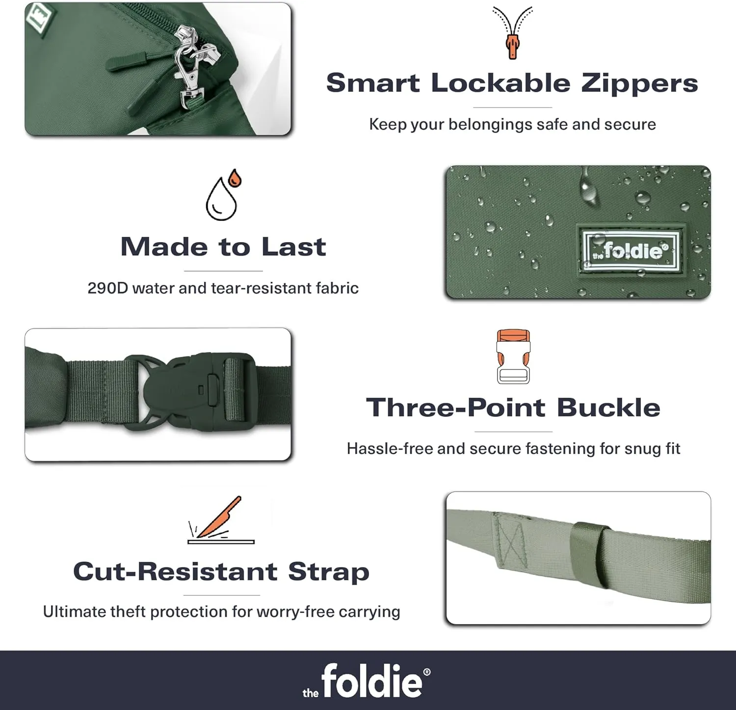 Foldable Crossbody Bags for Women & Men - Anti-Theft RFID-Safe Fanny Pack with Smart Lockable Zippers and Cut-Resistant Strap - Lightweight Waist Pack for Travel & Everyday Use - Army Green