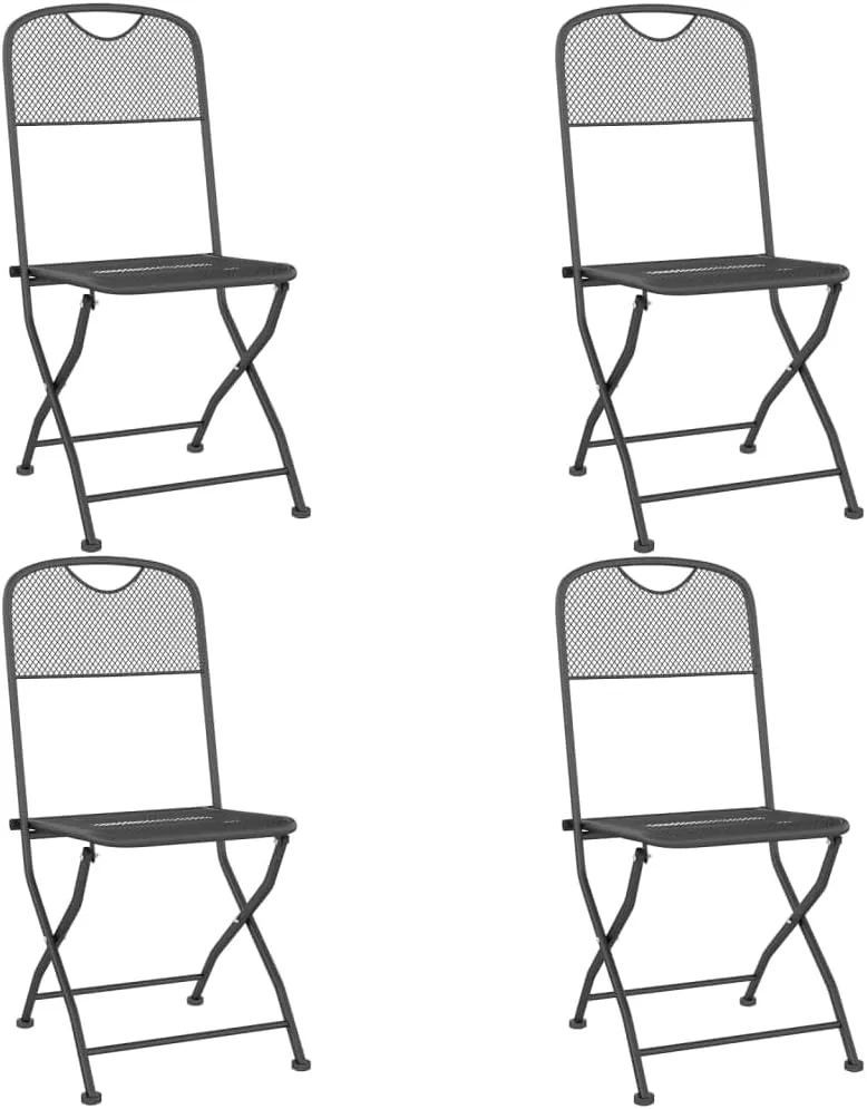 Folding Patio Chairs 4 Pack Anthracite Metal Mesh Outdoor Chairs for Camping Beach Pool Lounge Foldable Space Saving Design Durable Iron Frame