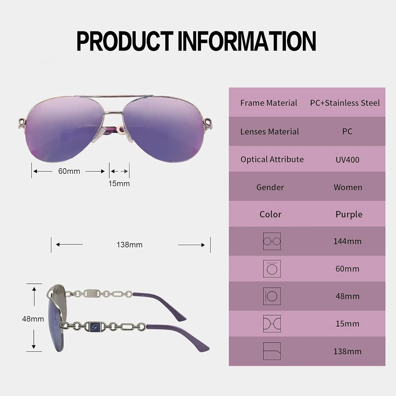 FONHCOO Aviator Sunglasses for Women Men Metal Frame UV400 Mirrored Sunglasses