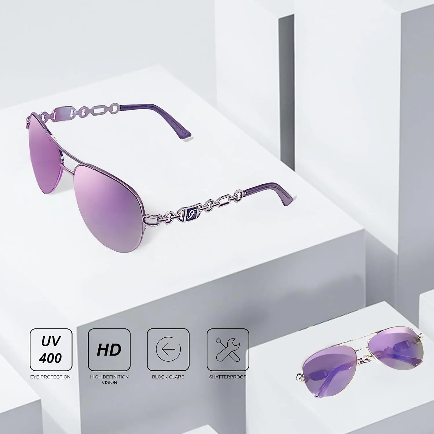 FONHCOO Aviator Sunglasses for Women Men Metal Frame UV400 Mirrored Sunglasses